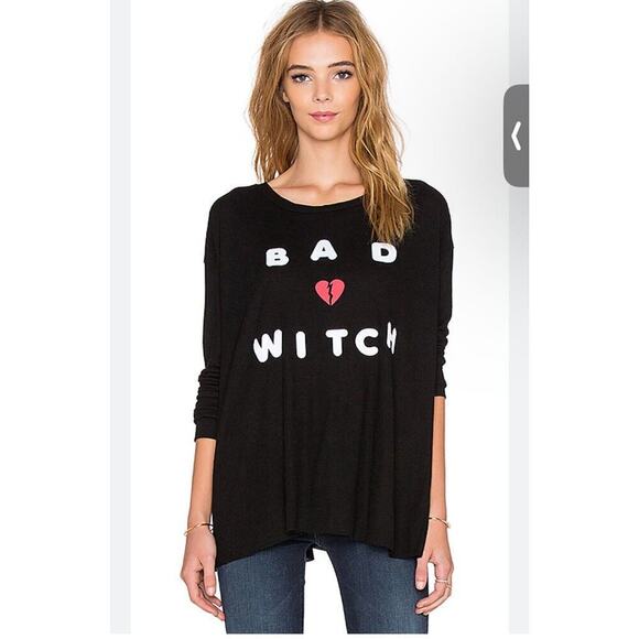 WILDFOX Revolve Women's Oversized Black BAD WITCH Slouchy Thermal Top Size S - Picture 1 of 12